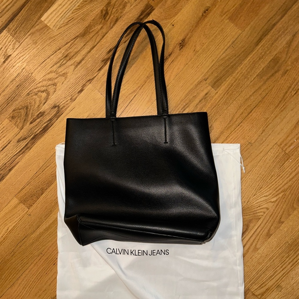Calvin Klein Jeans Black Leather Tote Bag
